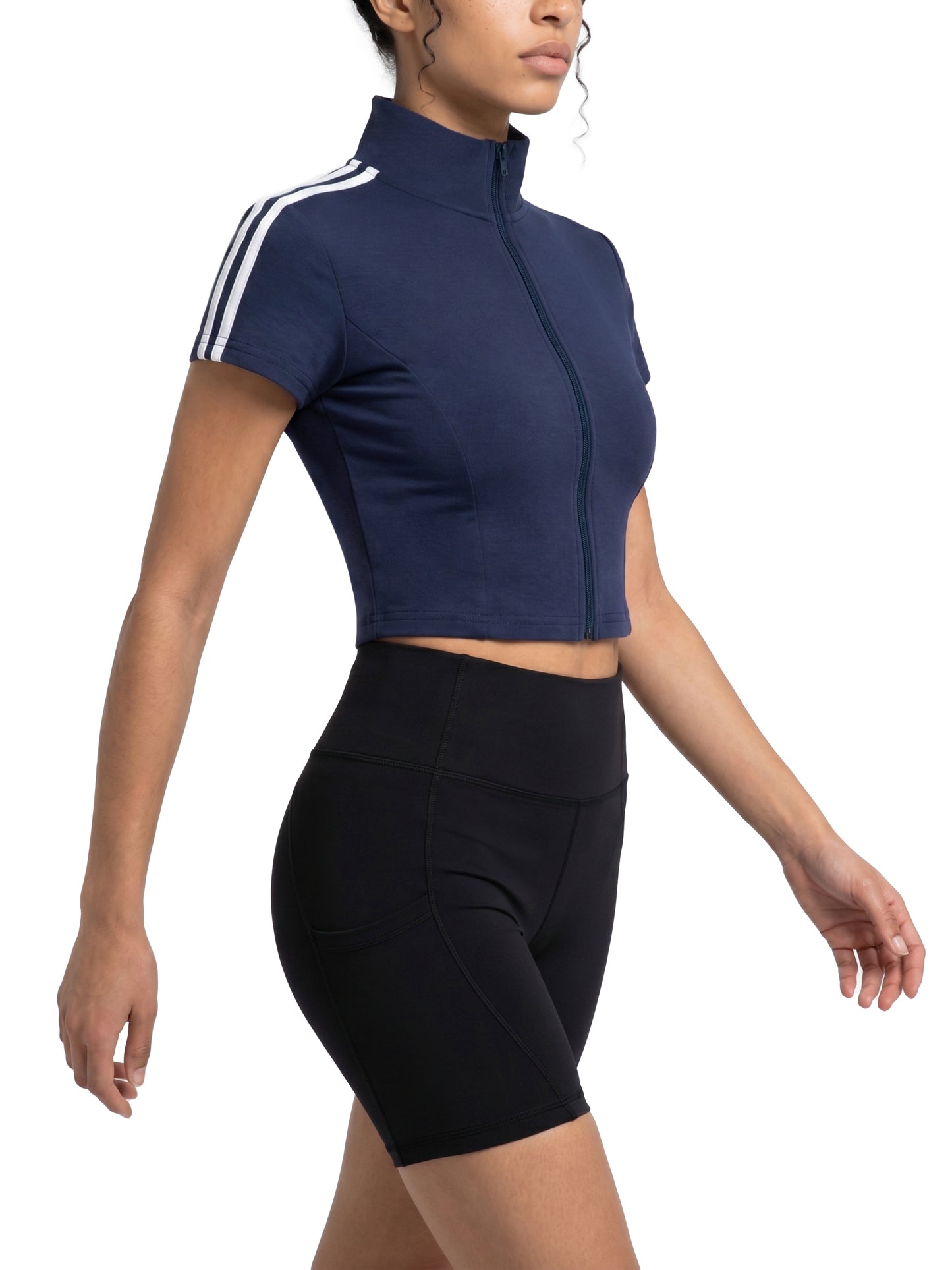 Mode Gallery Women's Cropped Zip Short Sleeve T-Shirt