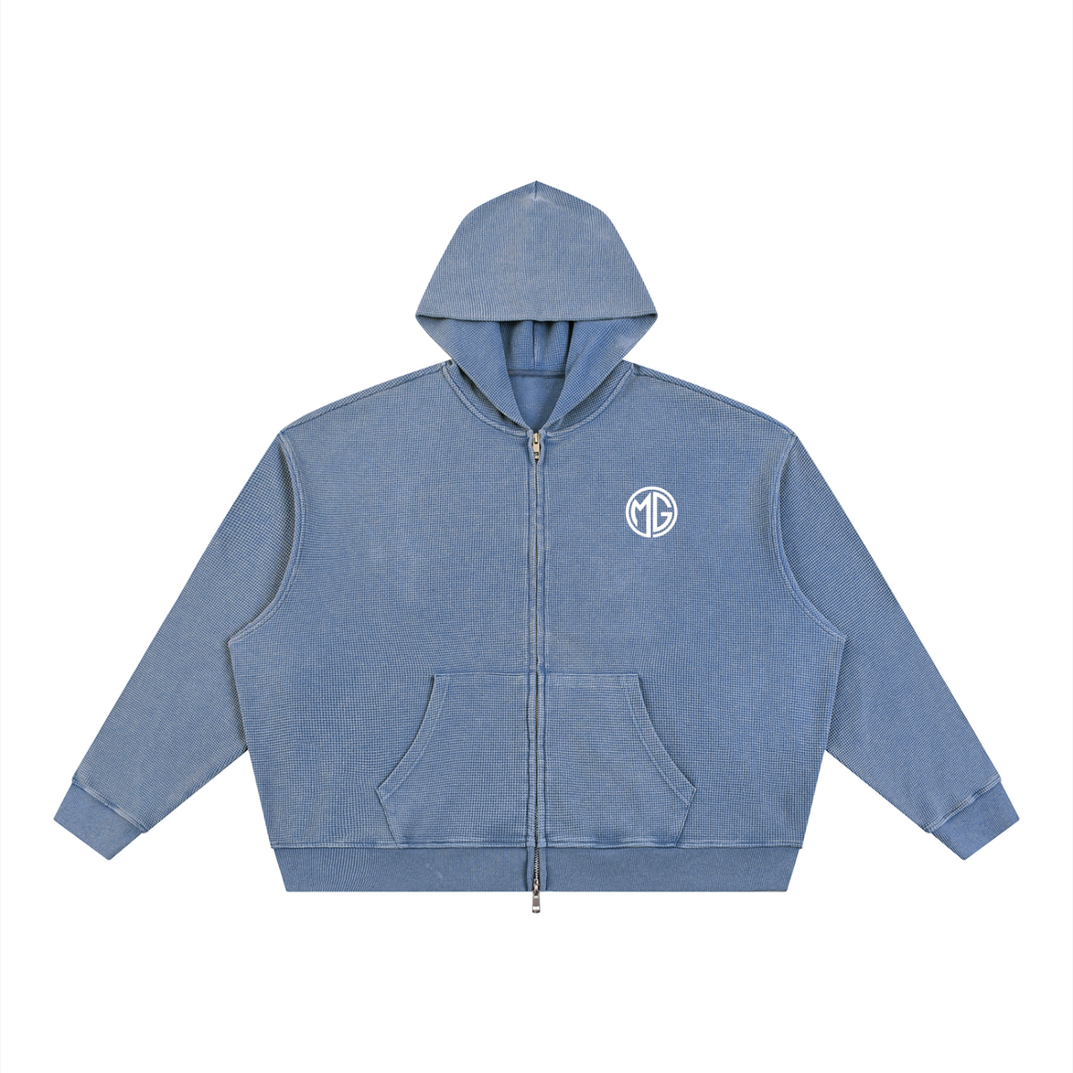 Unisex Vintage Wash "MG" Waffle Full Zip Hoodie