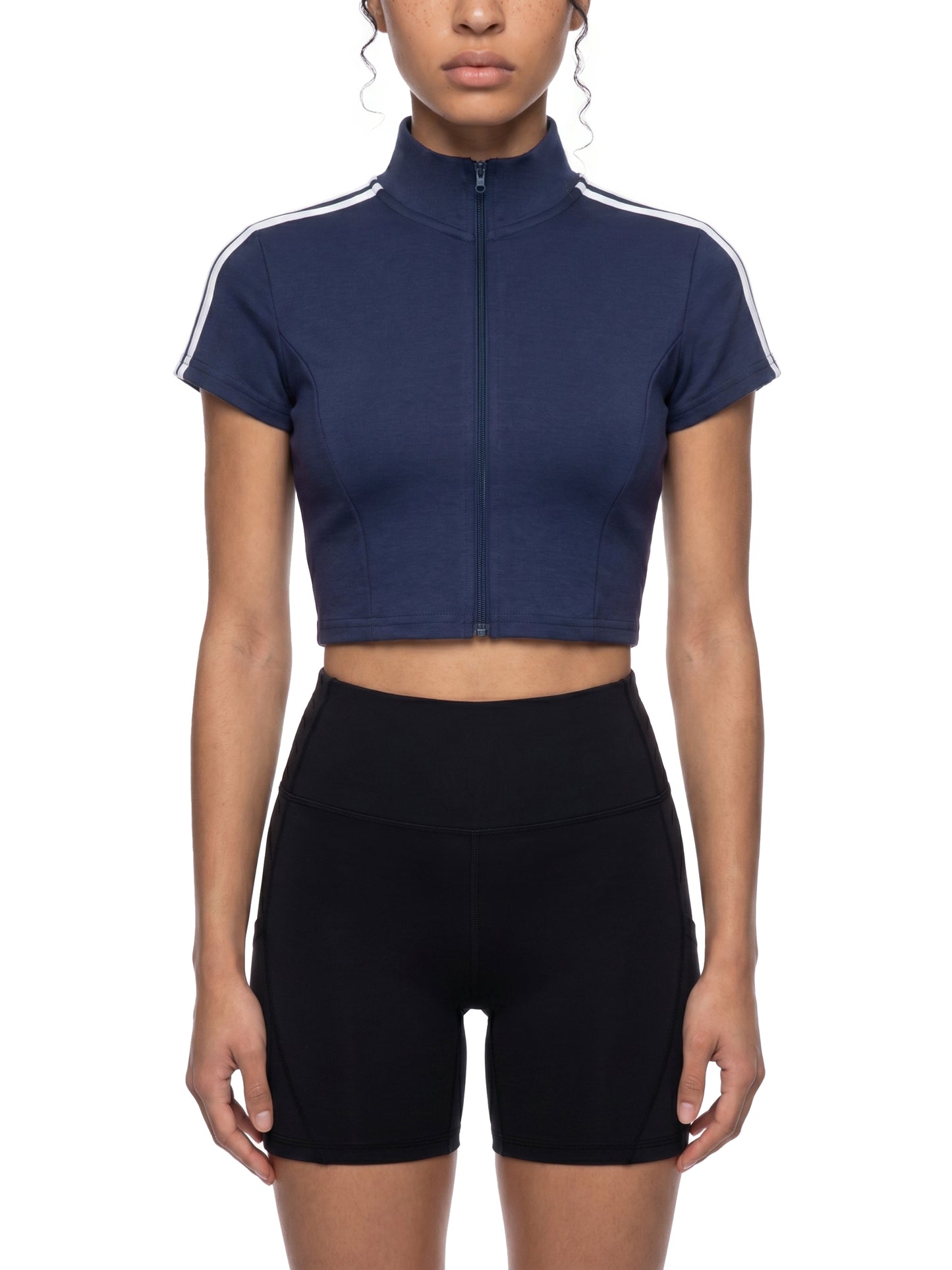 Mode Gallery Women's Cropped Zip Short Sleeve T-Shirt